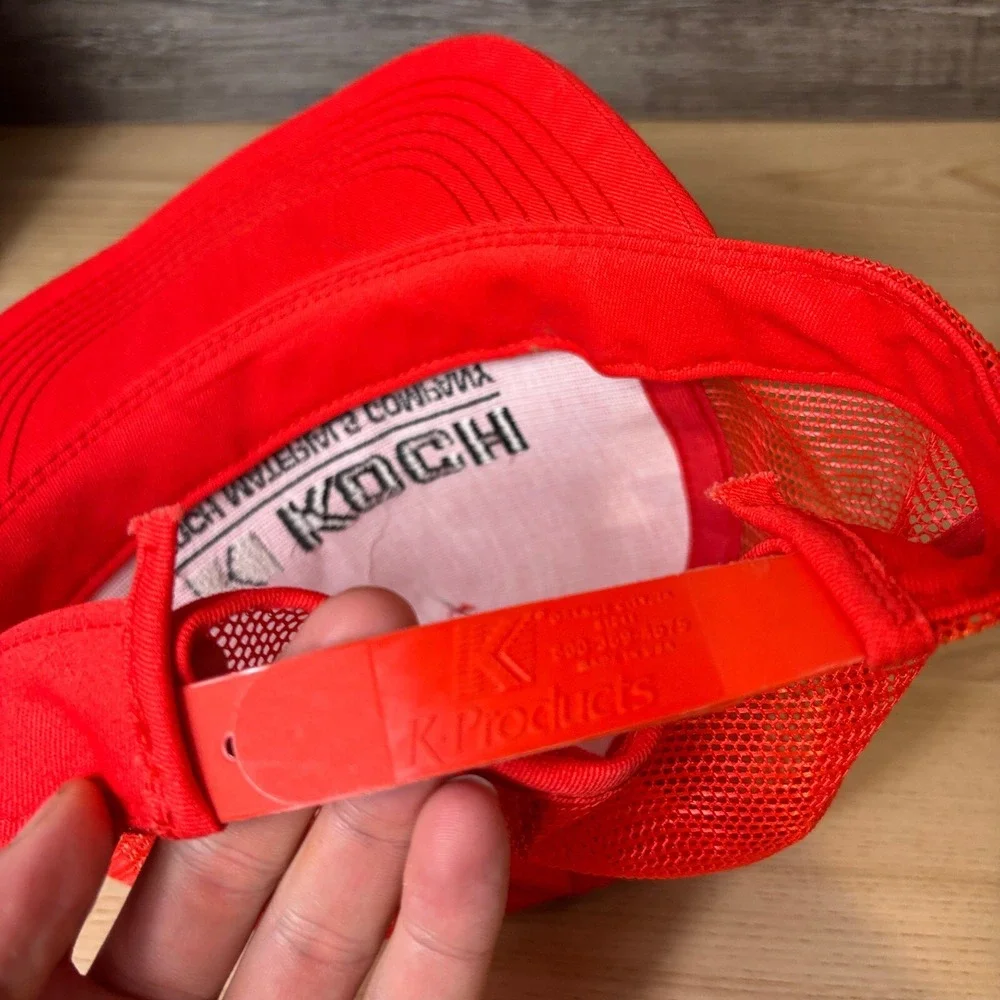 Vintage Koch Hat Cap Snapback Red Orange Trucker‎ Material Company K Products